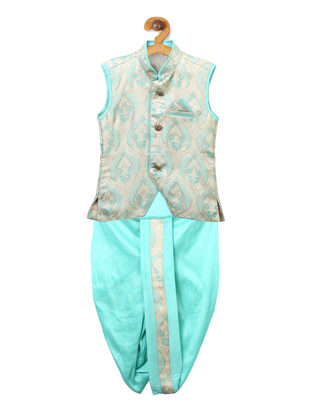 

Ridokidz Boys Sea Green & Silver-Toned Woven Design Kurti with Dhoti Pants