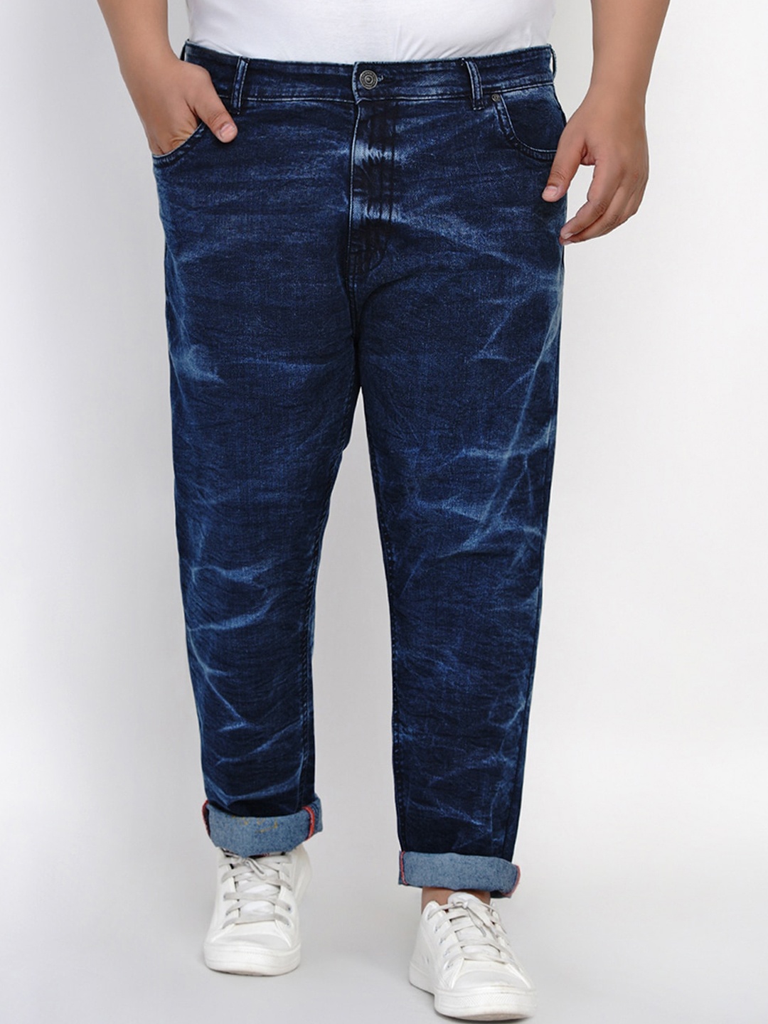 

John Pride Men Blue Regular Fit Mid-Rise Mildly Distressed Stretchable Jeans