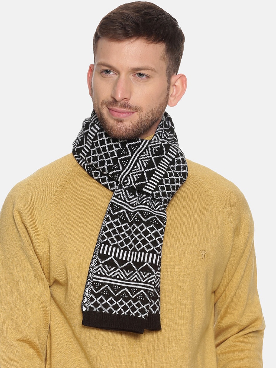 513 Men Beige & Red Woven Design Mufflers, Black