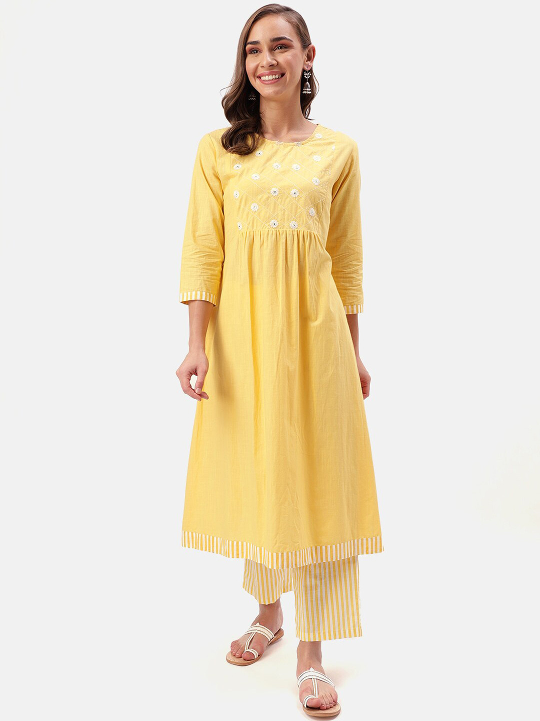

Saaki Women Yellow Embroidered Anarkali Kurta
