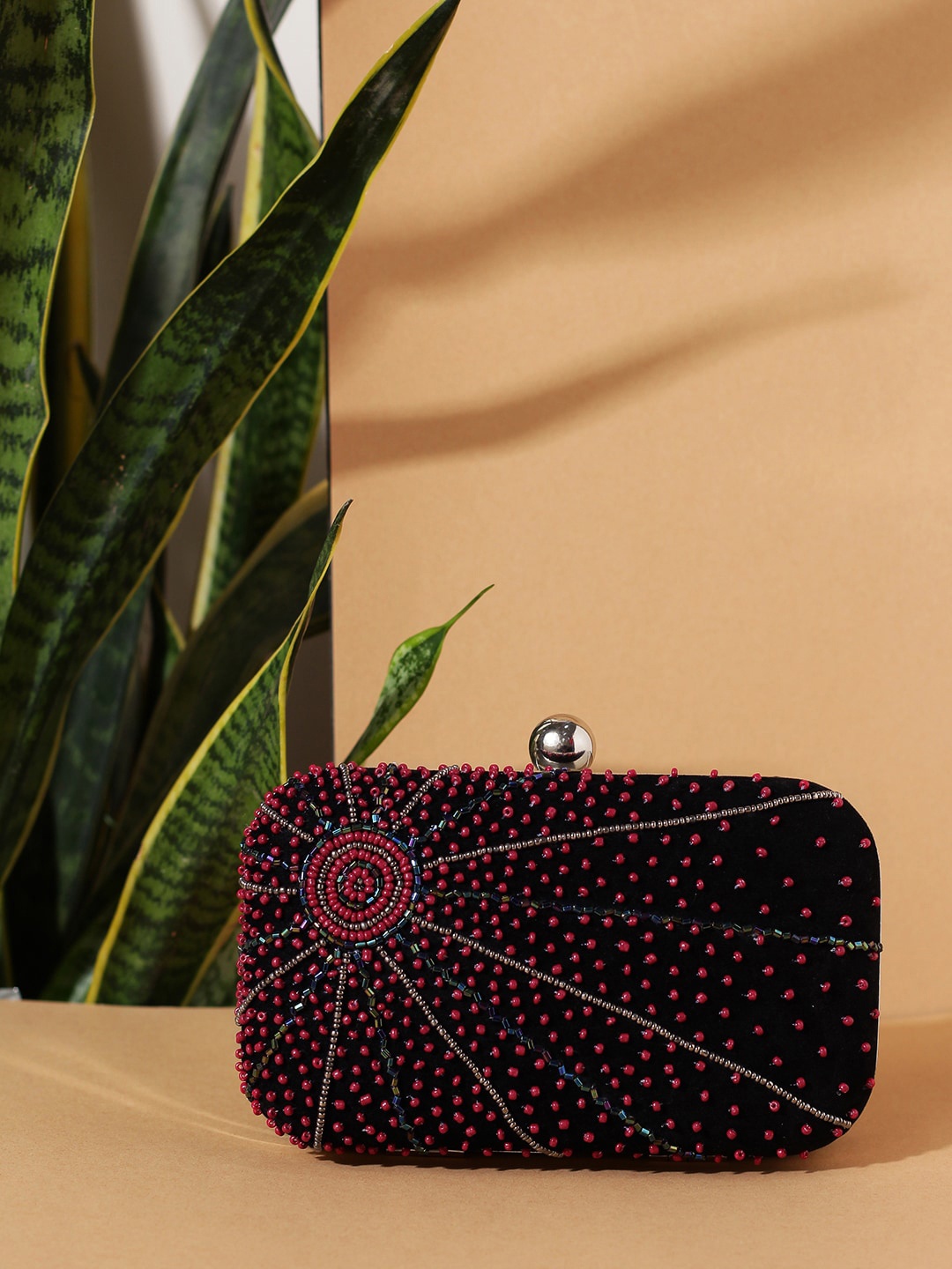 

STREET 9 Women Black & Pink Embellished Star Box Clutch