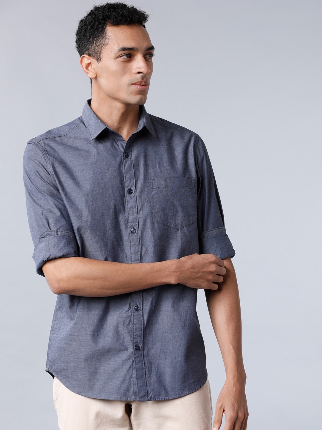 

HIGHLANDER Men Navy Blue Slim Fit Solid Casual Shirt