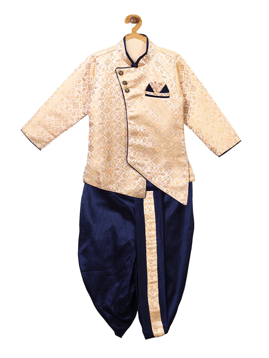 

Ridokidz Boys Beige & Navy Blue Woven Design Kurta with Dhoti Pants