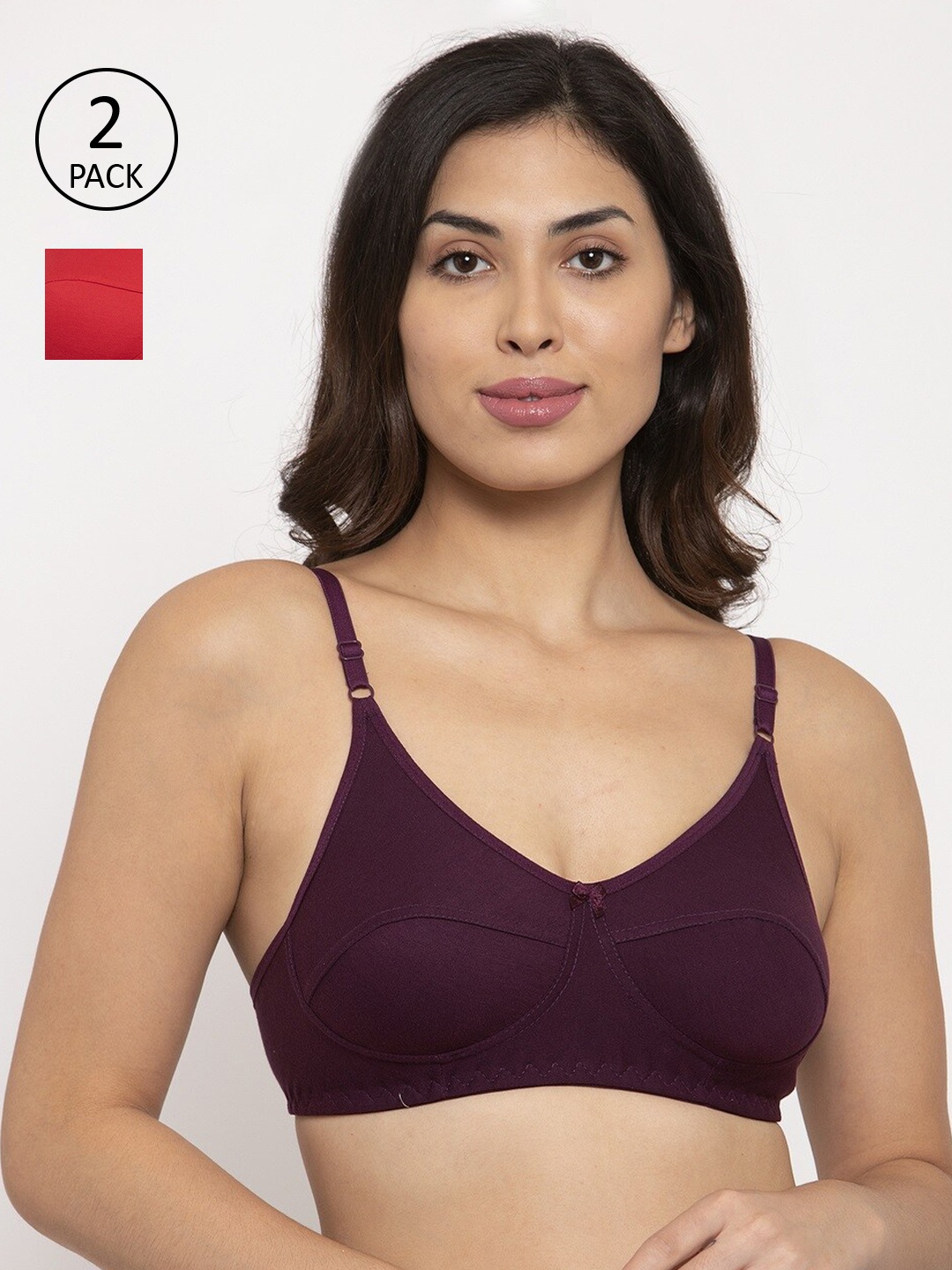 

Innocence Pack Of 2 Purple & Red Non-Padded Non-Wired Everyday Bra BBAPLIN90540_28B