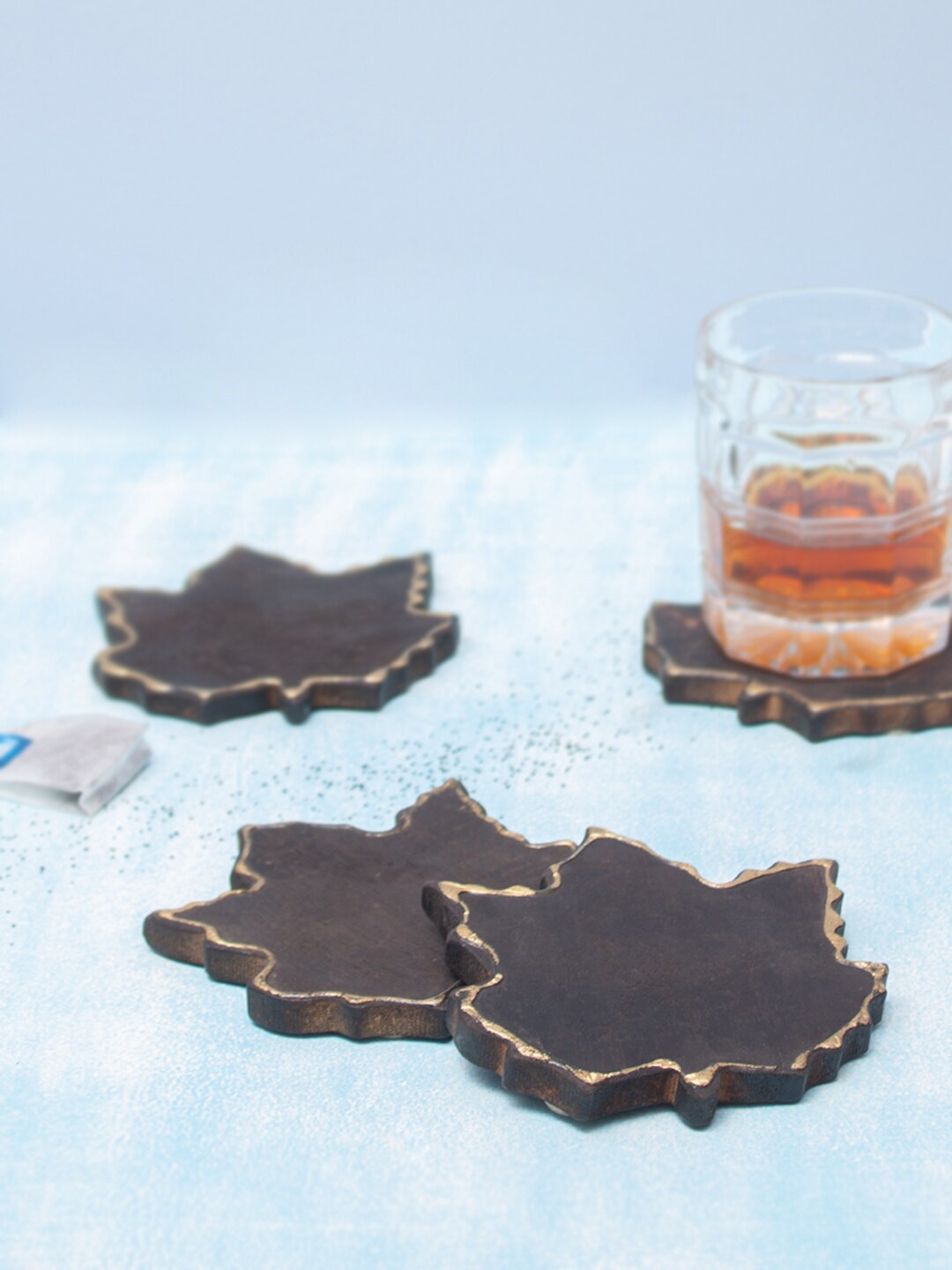 

CASA DECOR Set Of 4 Black Wooden Coaster