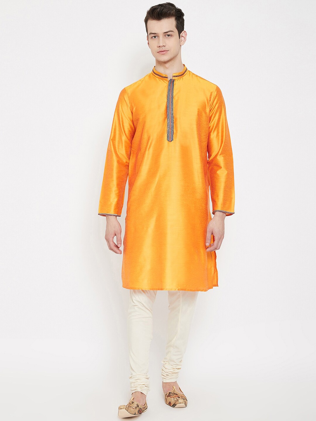 even Men Yellow Solid Straight Kurta