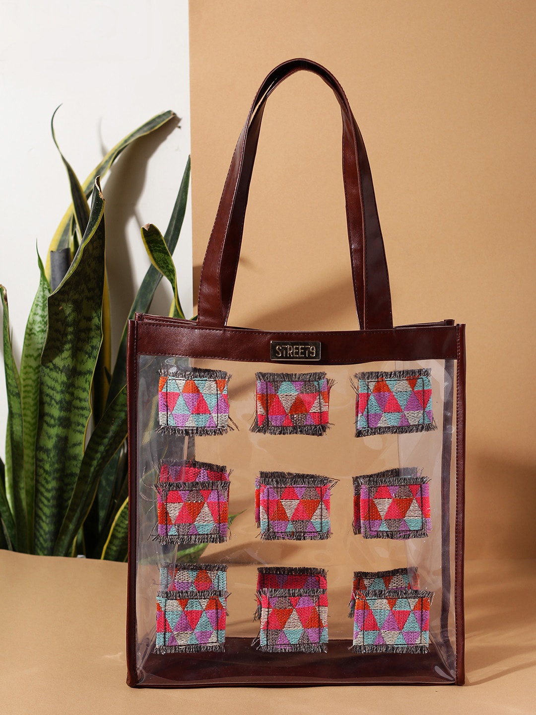 

STREET 9 Transparent & Red Self Design Shoulder Bag