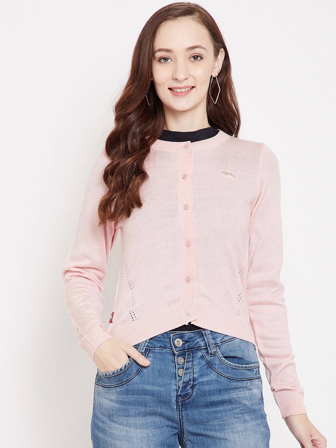 

JUMP USA Women Acrylic Pink Solid Cardigan Sweater