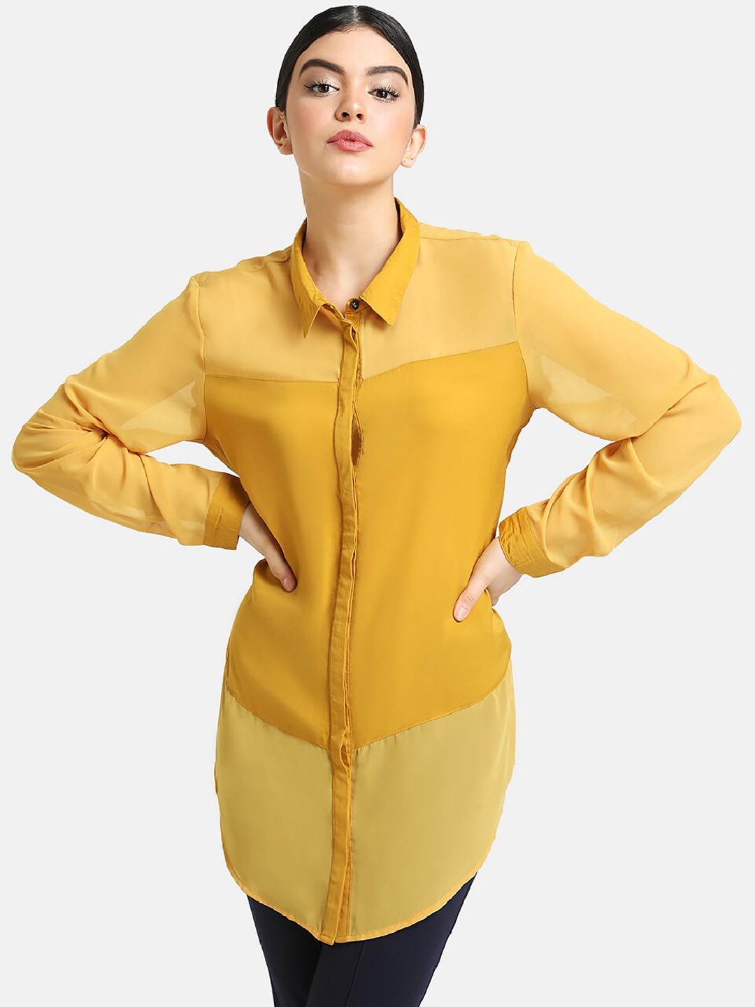 

Kazo Women Yellow Regular Fit Solid Casual Shirt