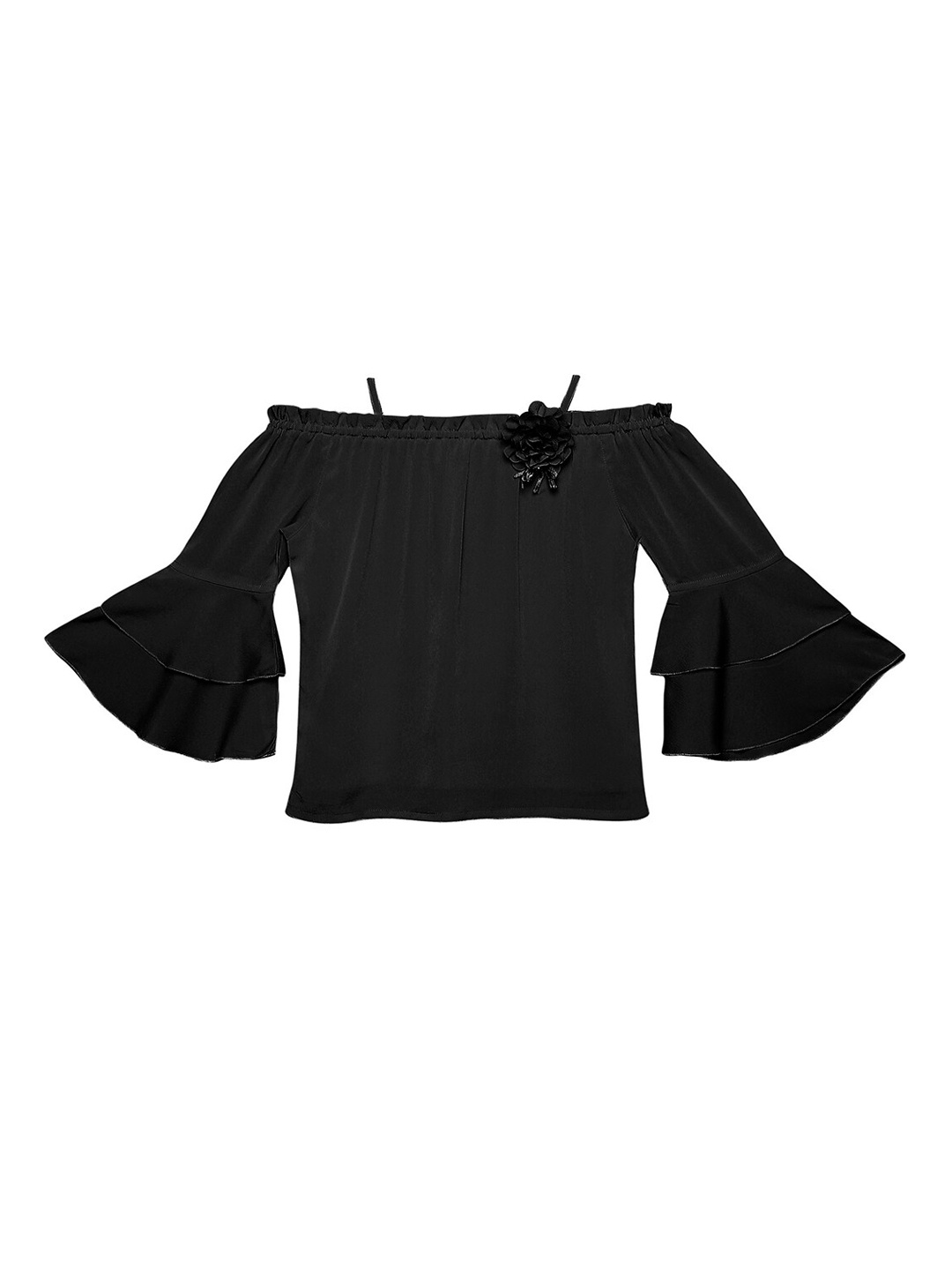 

Tiny Baby Girls Black Solid Bardot Top