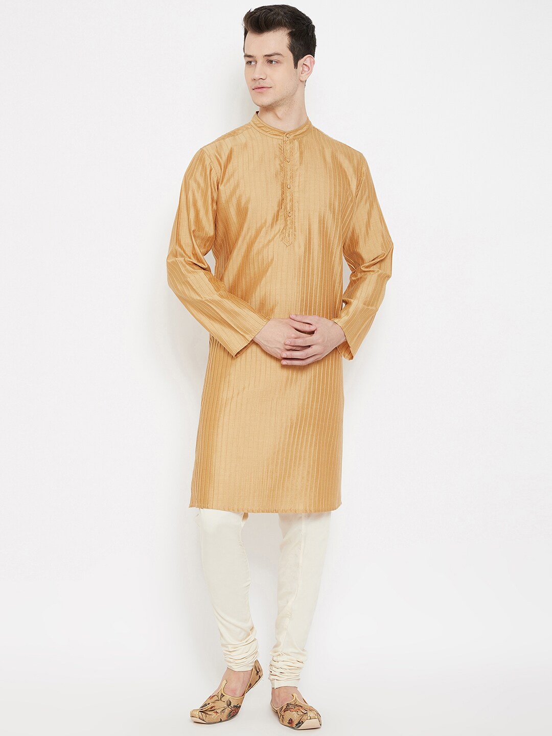 

even Men Beige Woven Design Straight Kurta