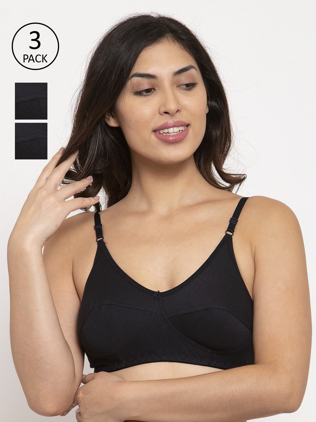 

Innocence Women Pack of 3 Navy Blue Non-Padded Non-Wired Everyday Bras BBAPLIN90570_28B