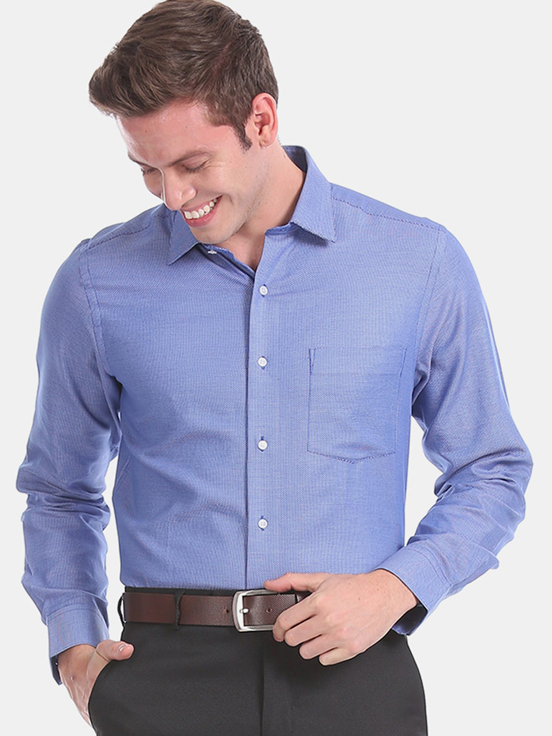 

Arrow Men Blue Regular Fit Self Design Formal Shirt