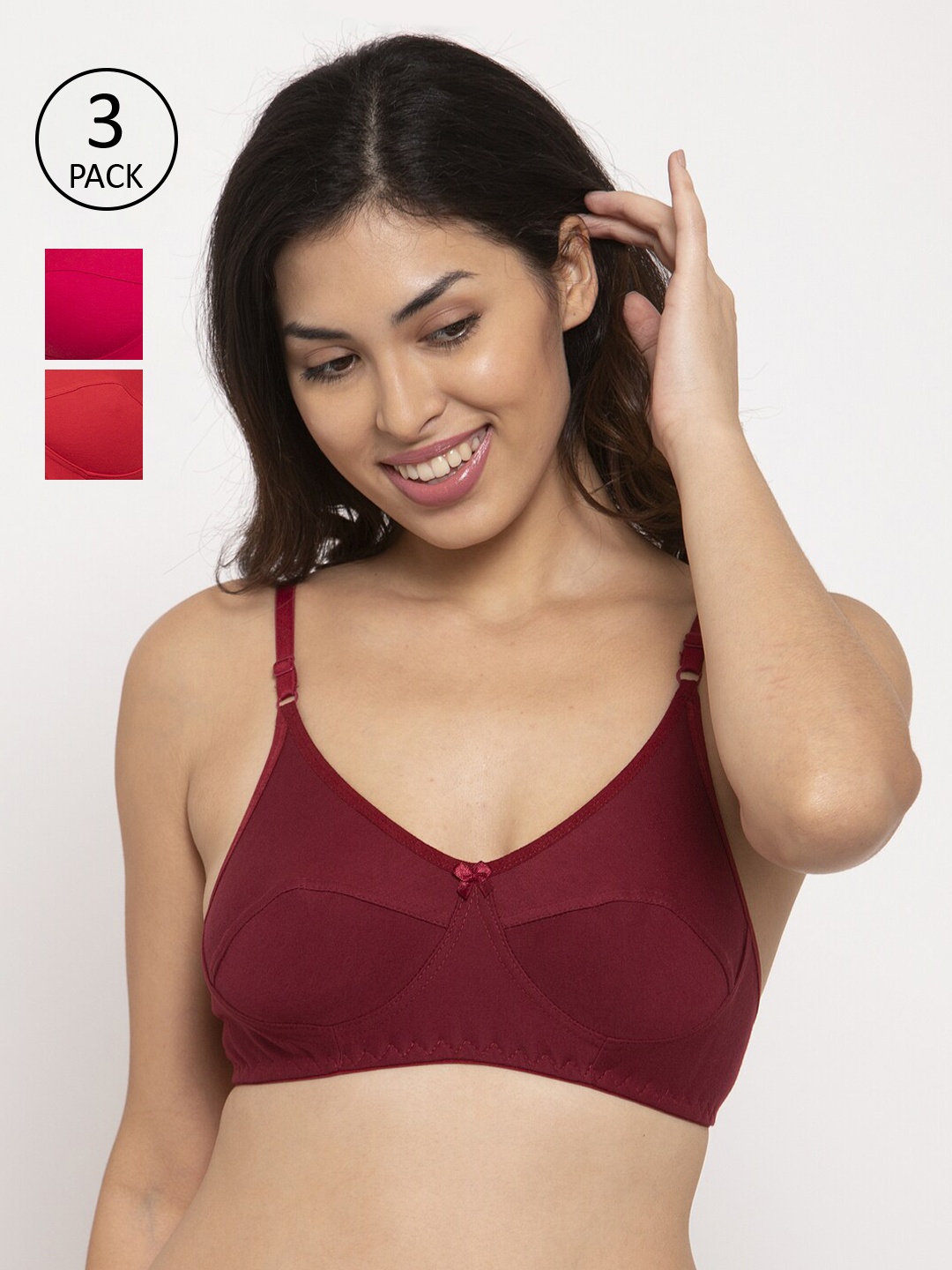 Innocence Pack Of 3 Solid Full Coverage Everyday Bra BBAPLIN90567_42B, Maroon