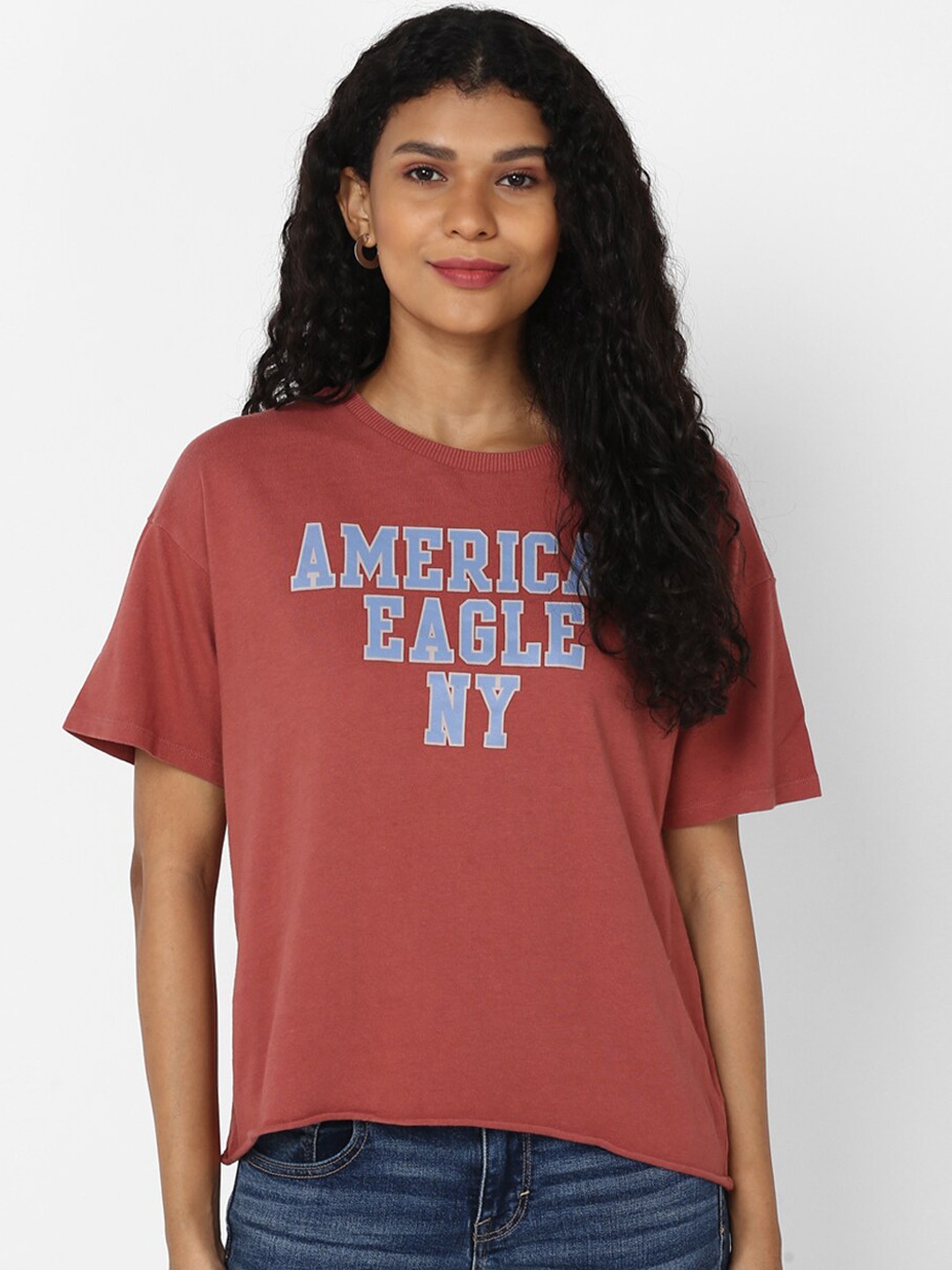 

AMERICAN EAGLE OUTFITTERS Women Red Printed Round Neck T-shirt