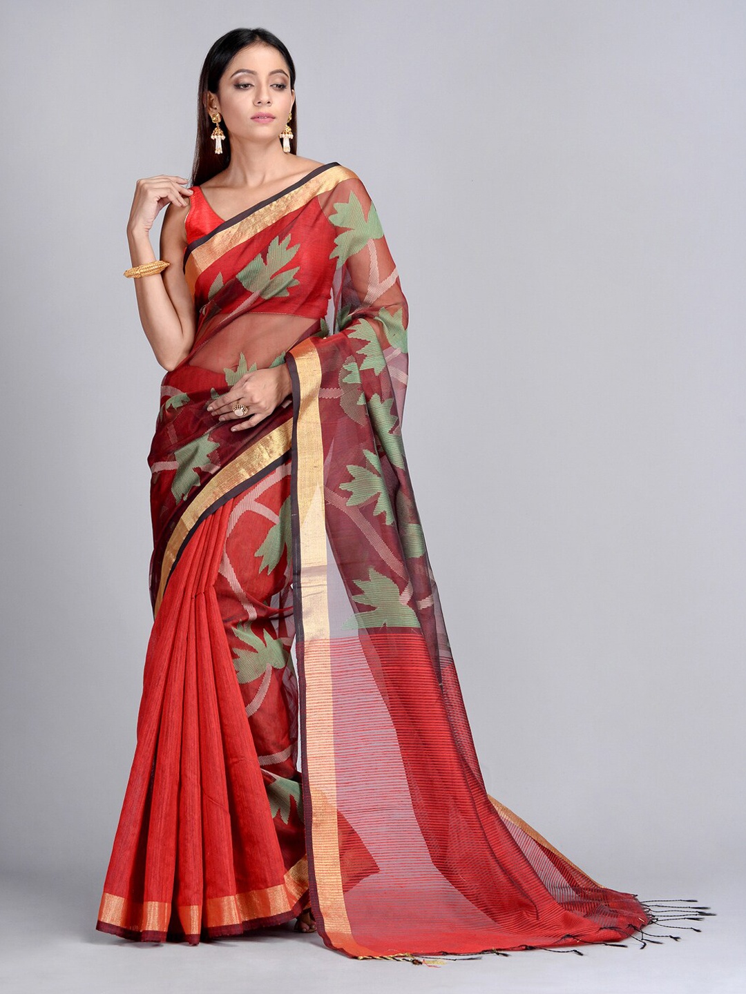 

Mitera Multicoloured Pure Silk Woven Design Taant Saree, Multi