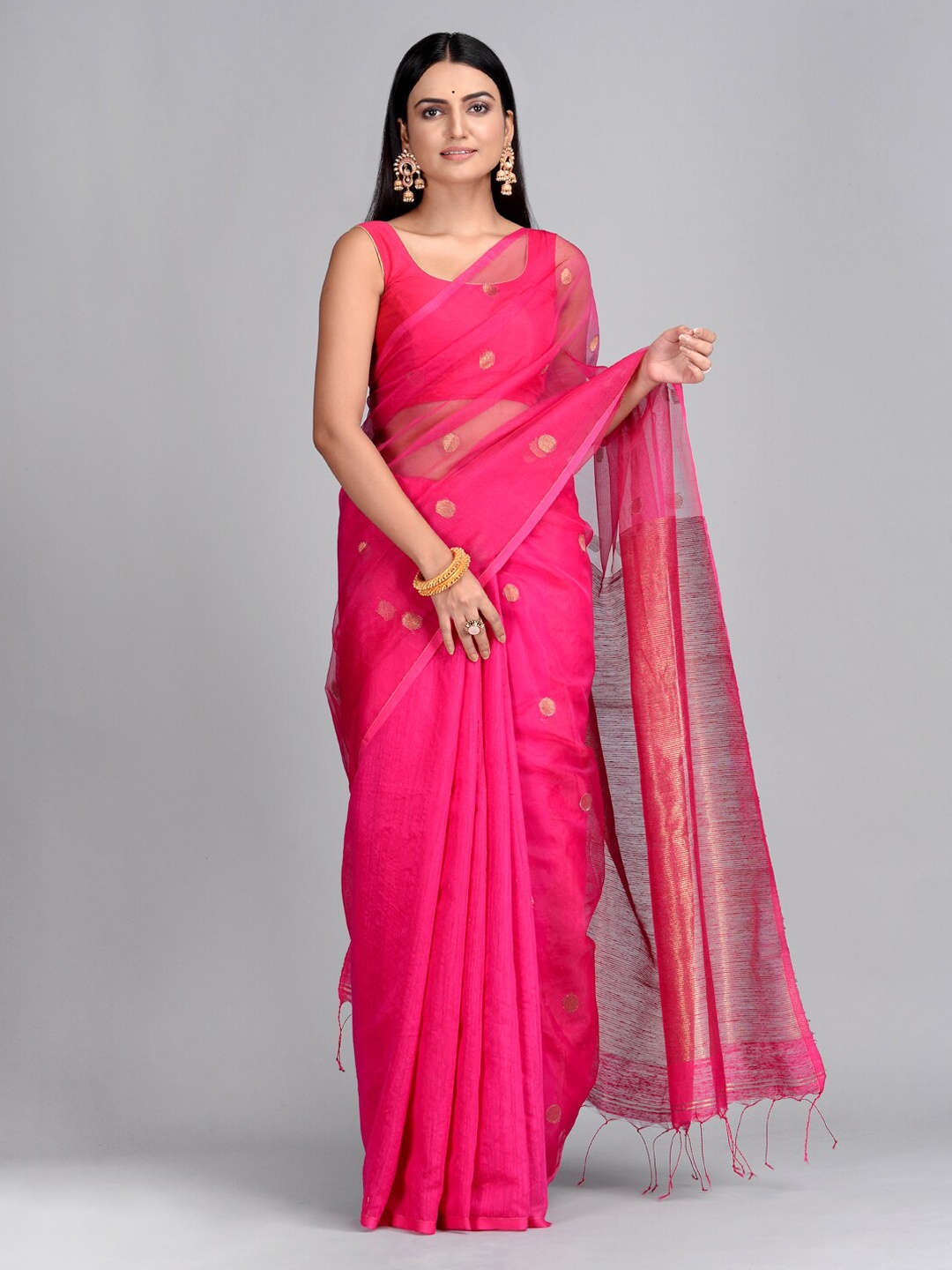 

Mitera Pink Pure Silk Woven Design Taant Saree