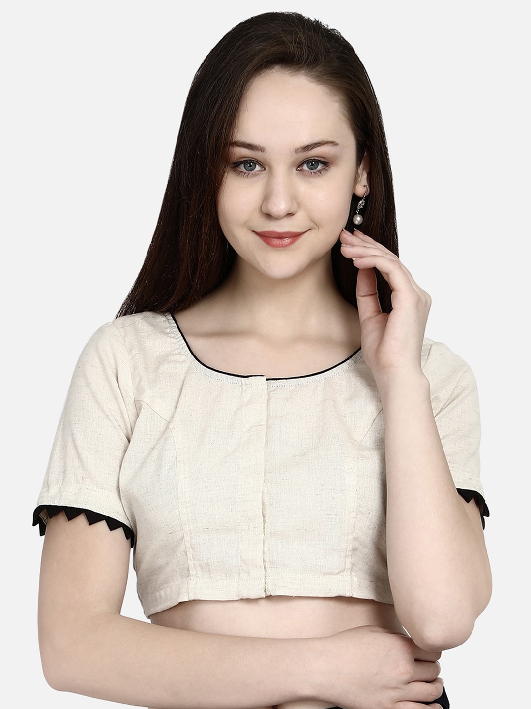 

Molcha Women Cream-Colored Solid Readymade Saree Blouse