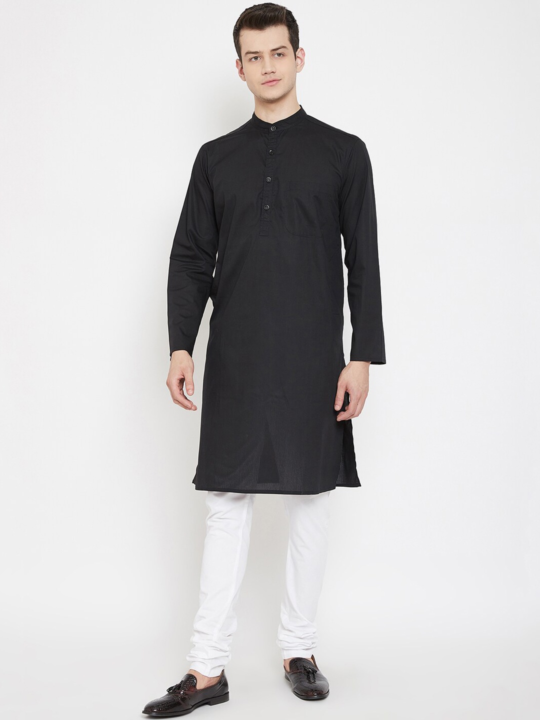 

even Men Black Striped Straight Kurta