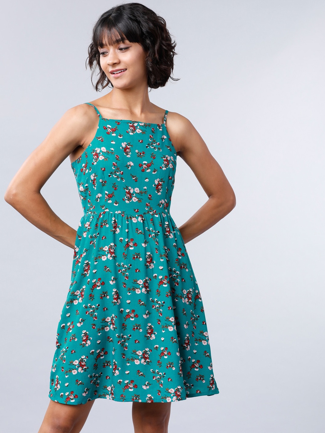 

Tokyo Talkies Women Blue & Red Floral Printed A-Line Dress