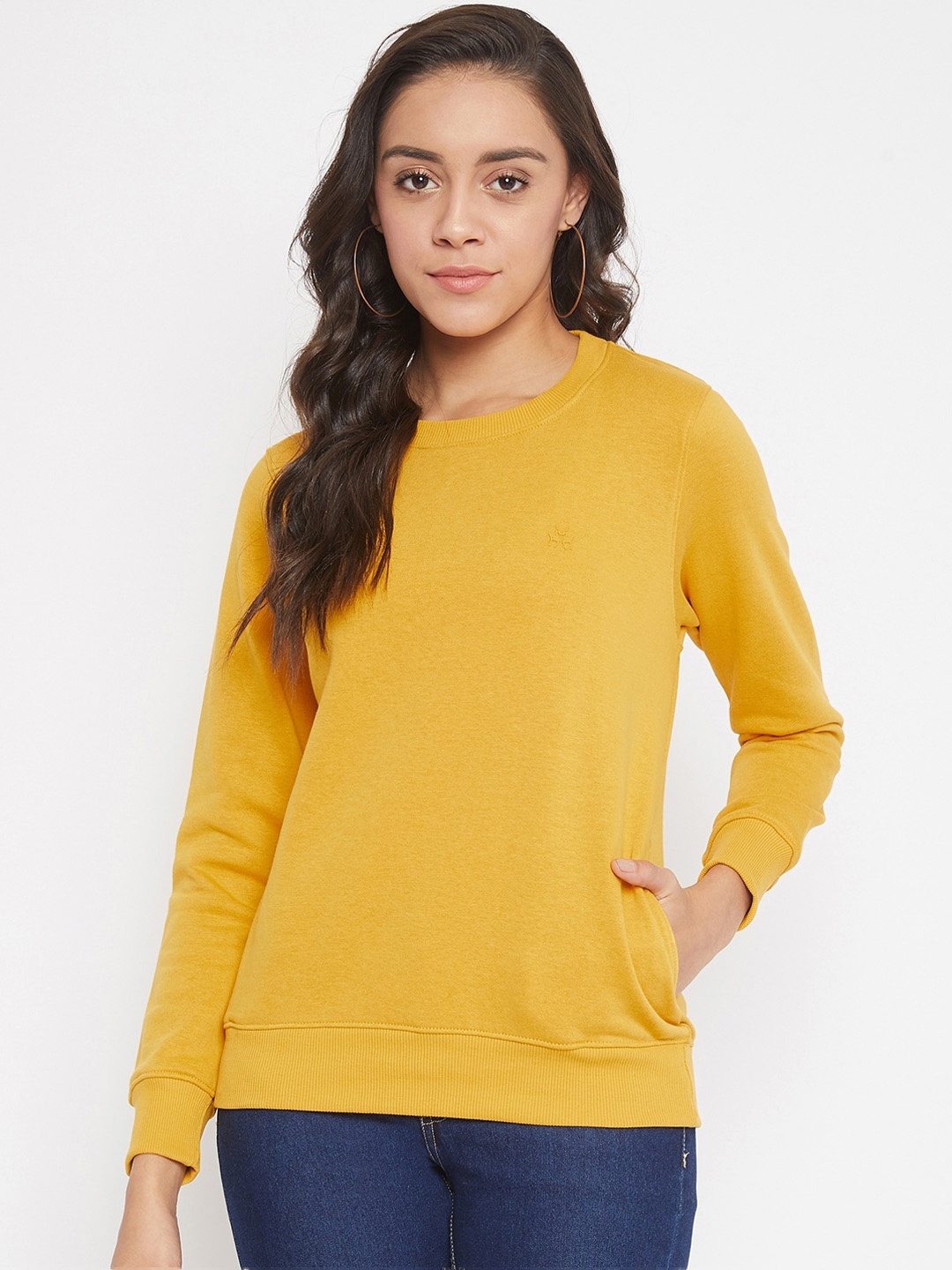 

Crimsoune Club Women Yellow Solid Sweatshirt