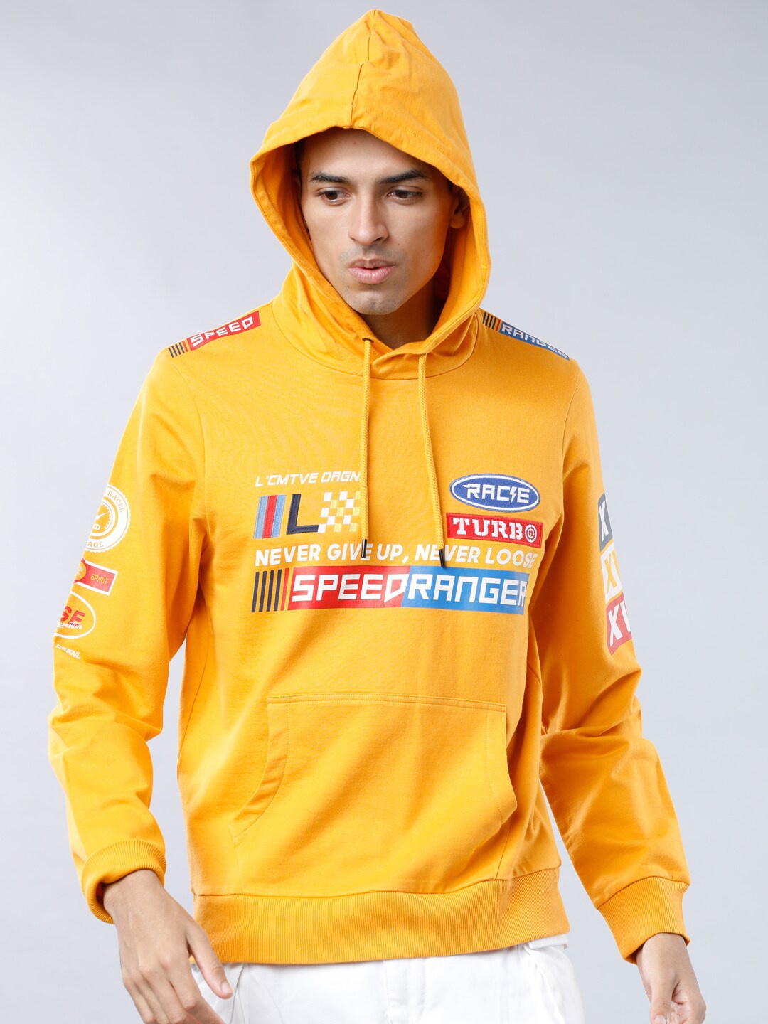 

LOCOMOTIVE Men Yellow Printed Hooded Sweatshirt