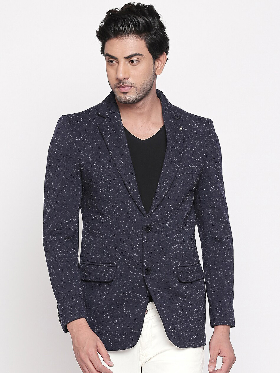 

SPYKAR Men Navy Blue Printed Single-Breasted Slim-Fit Blazer