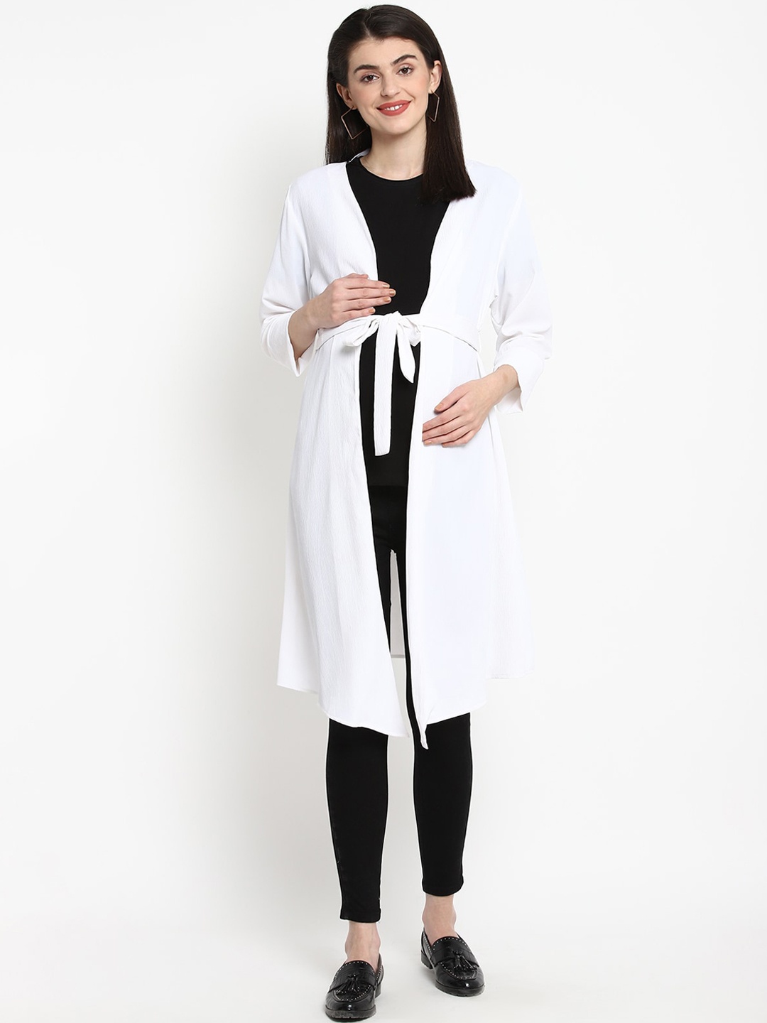 

The Vanca Women White Self Design Longline Maternity Shrug