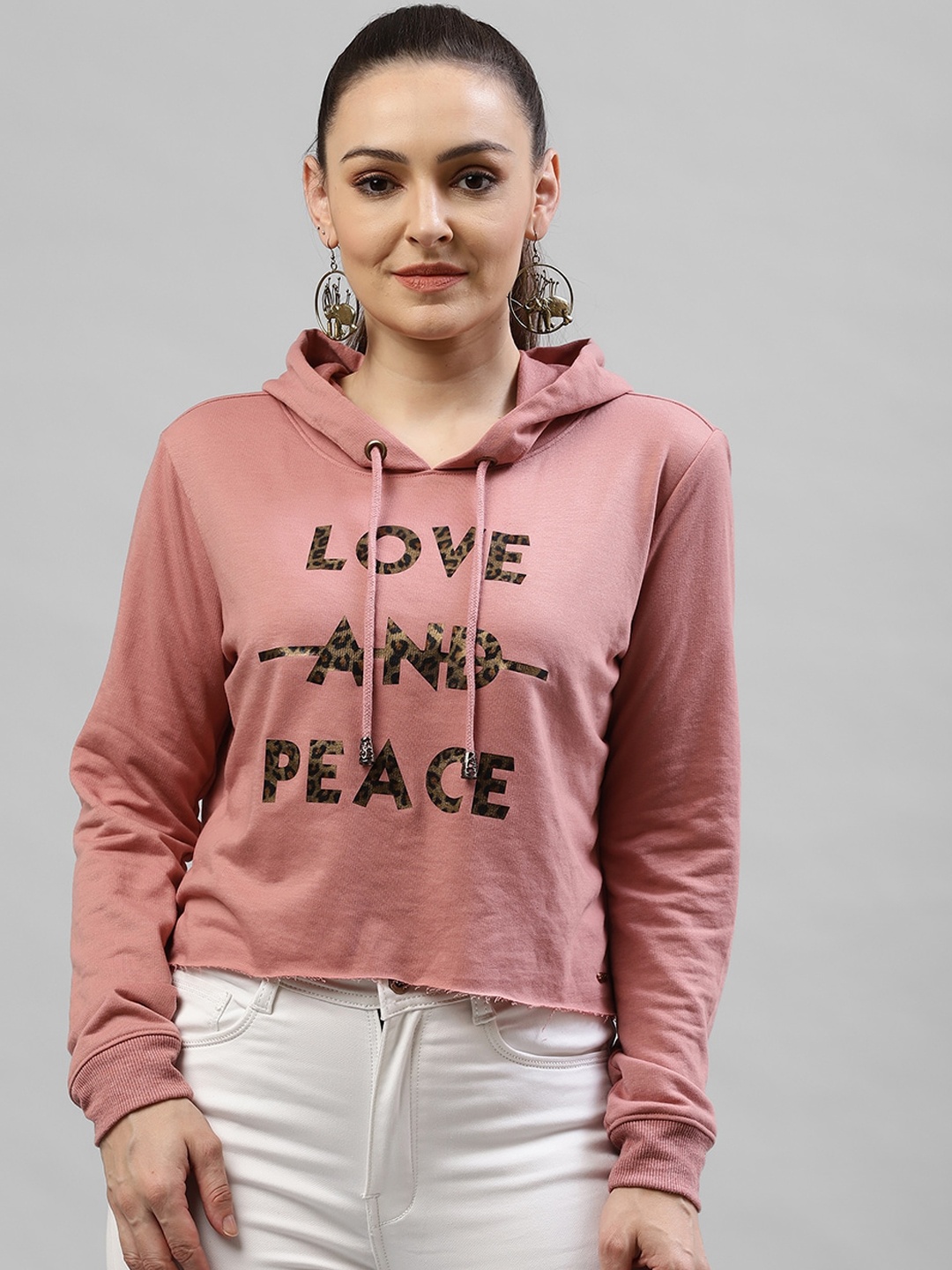 

KASSUALLY Women Pink Printed Hooded Sweatshirt