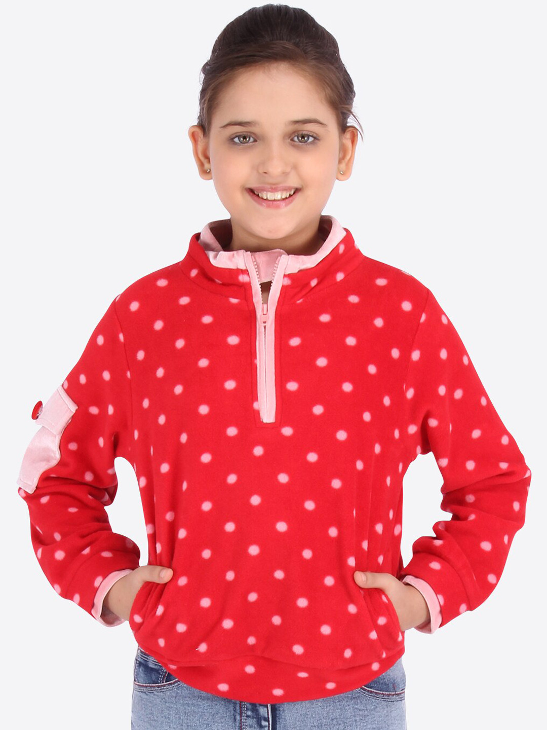 

CUTECUMBER Girls Red & Peach-Coloured Printed Sweatshirt