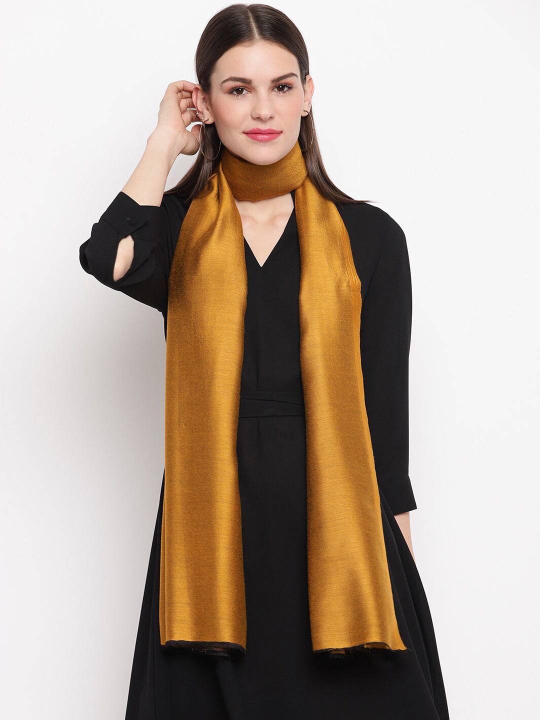 

Tossido Women Mustard Yellow Solid Two-Toned Reversible Kashmiri Stole