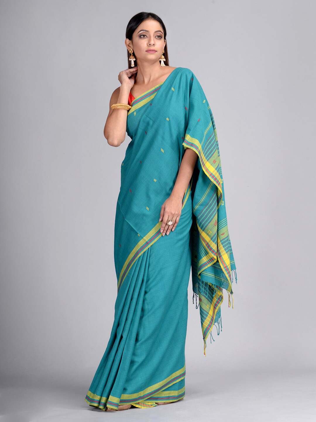 

Mitera Teal Pure Cotton Woven Design Taant Saree