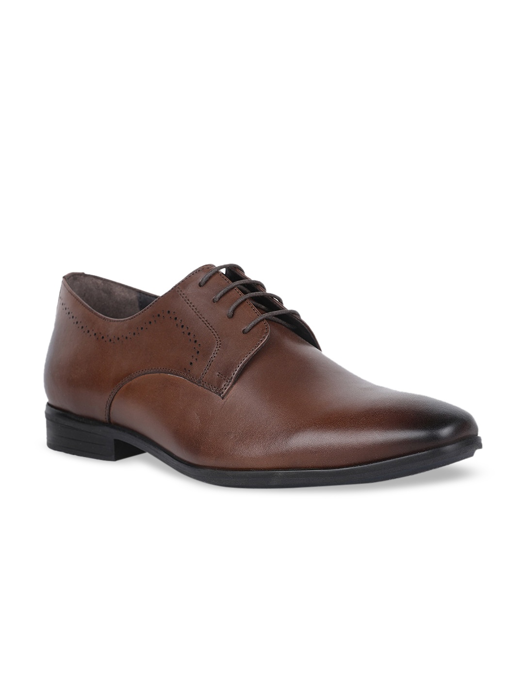

Hush Puppies Men Black Solid Formal Leather Derbys, Brown
