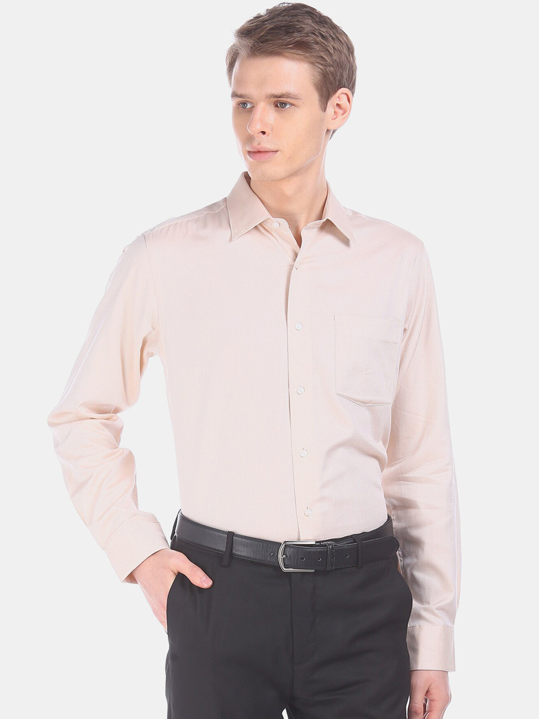 

Arrow Men Beige Regular Fit Self Design Formal Shirt