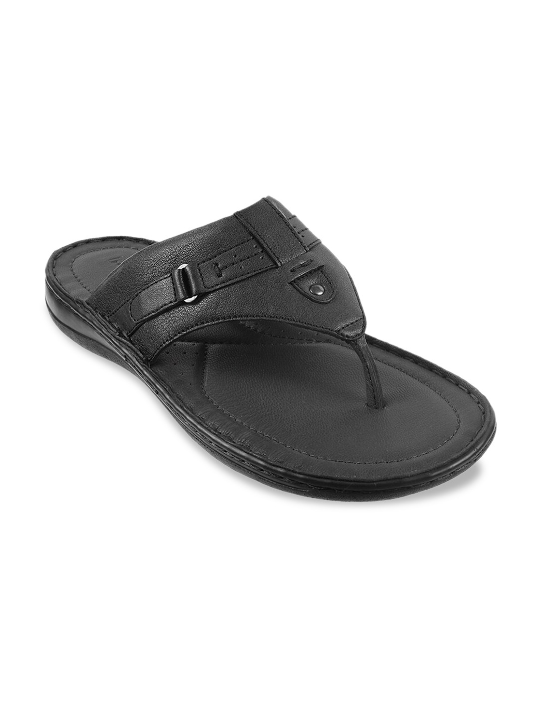 

Mochi Men Black Solid Leather Comfort Sandals