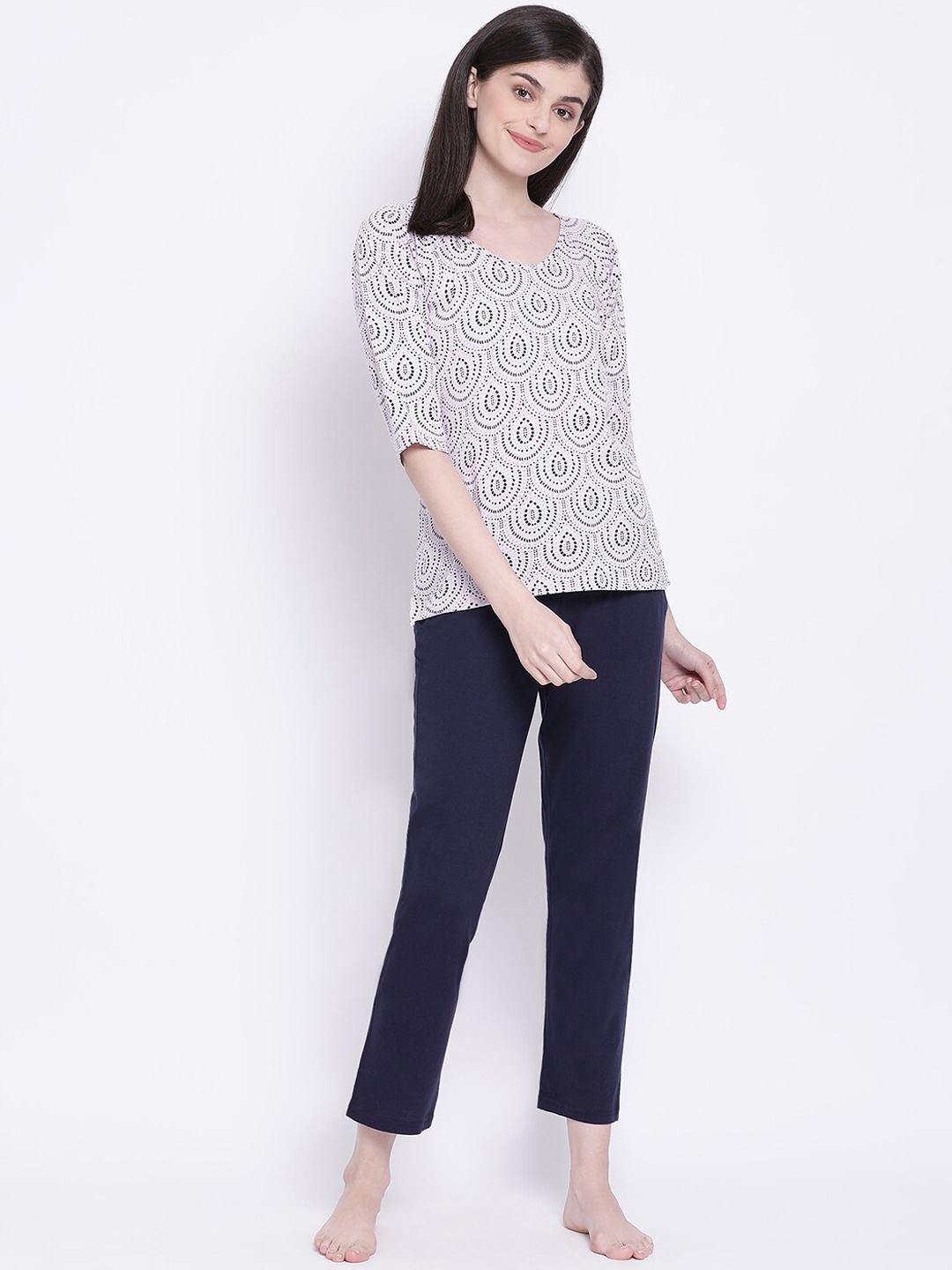 

Clovia Women Purple & Navy Blue Night Suit