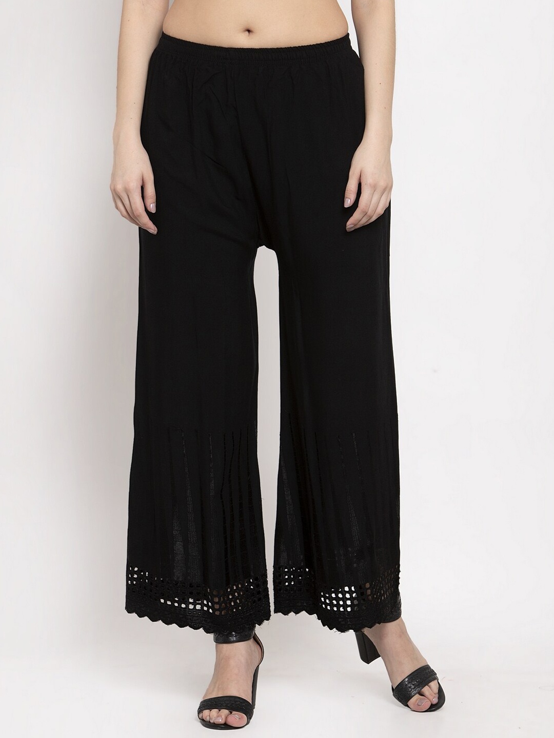 

Miaz Lifestyle Women Black Solid Straight Palazzos