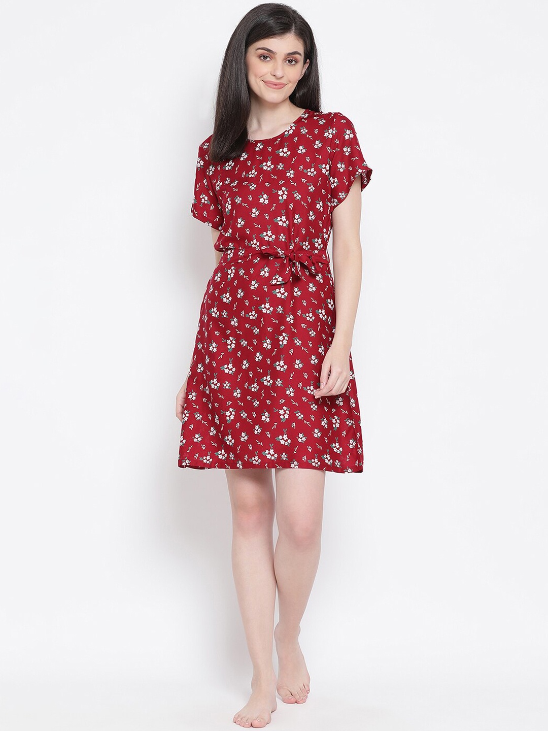 

Clovia Women Red & White Floral Printed Nightdress
