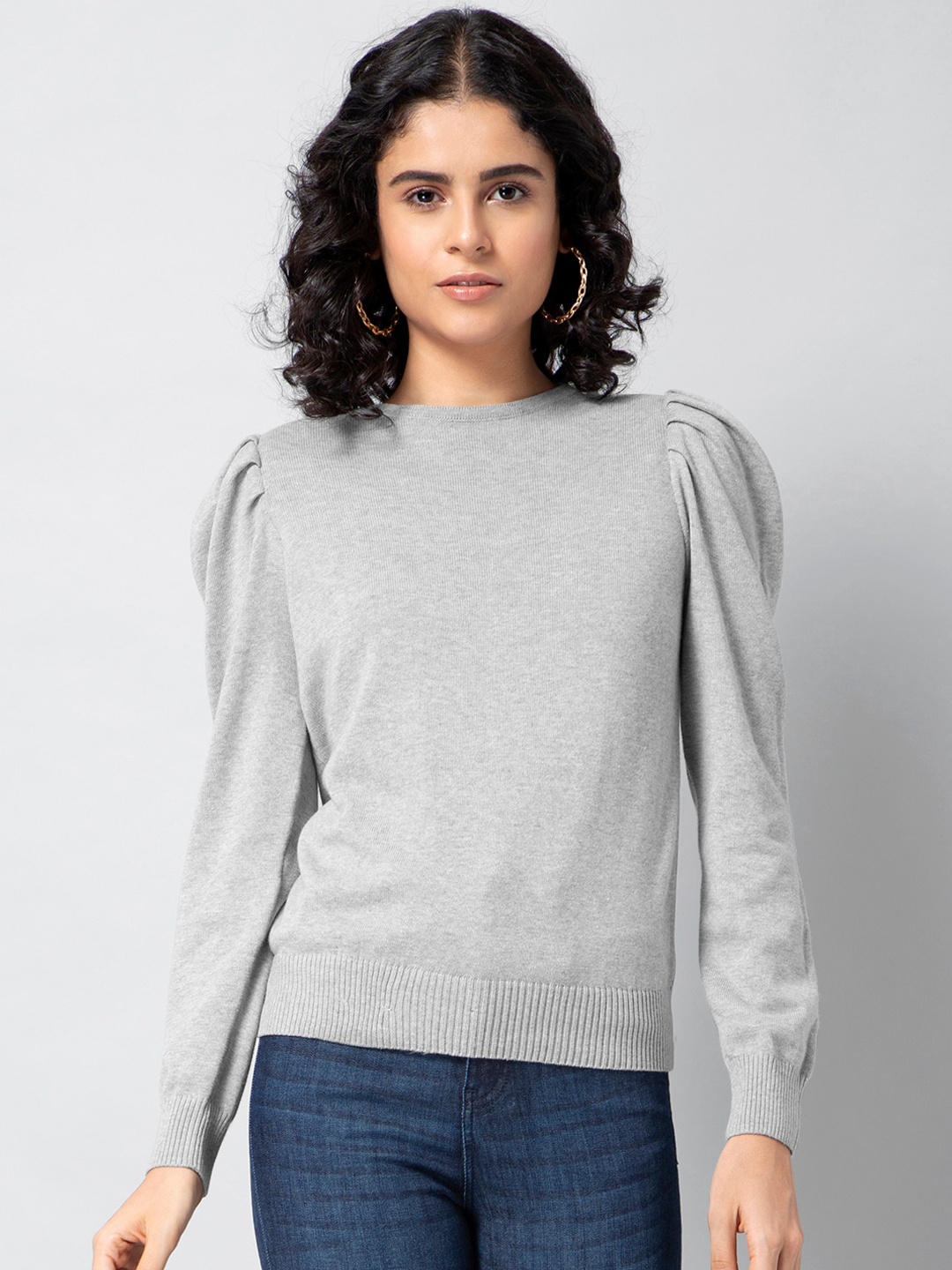 

FabAlley Women Grey Solid Pullover Sweater