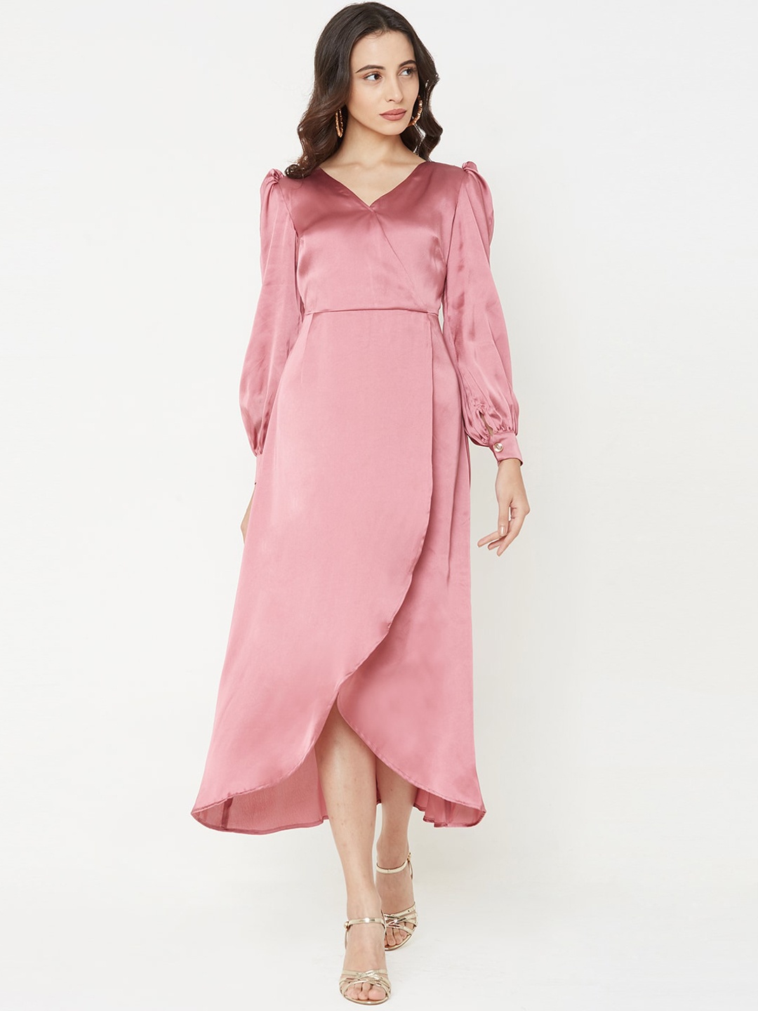 

MISH Women Satin Finish Wrap Dress, Rose gold