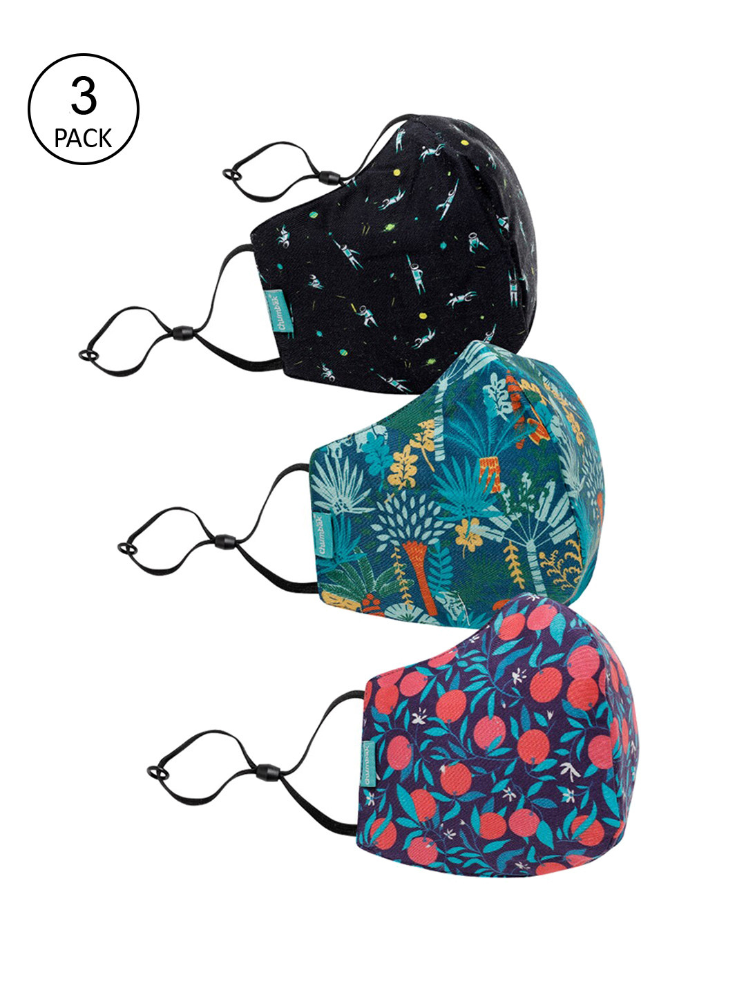 

Chumbak Unisex Pack of 3 3-Ply Reusable Outdoor Masks, Multi