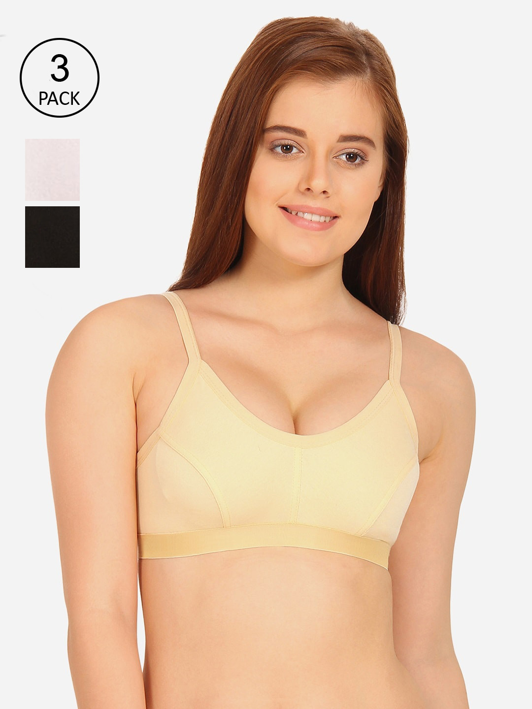 

Innocence Black & Beige Pack of 3 Non-Wired Non Padded Everyday Bra BBAPLIN90250_28B
