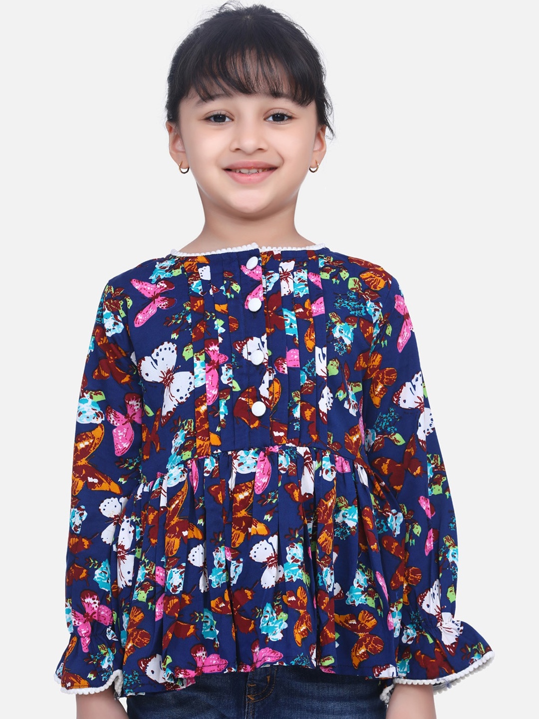 

Cutiekins Girls Navy Blue Printed Peplum Top