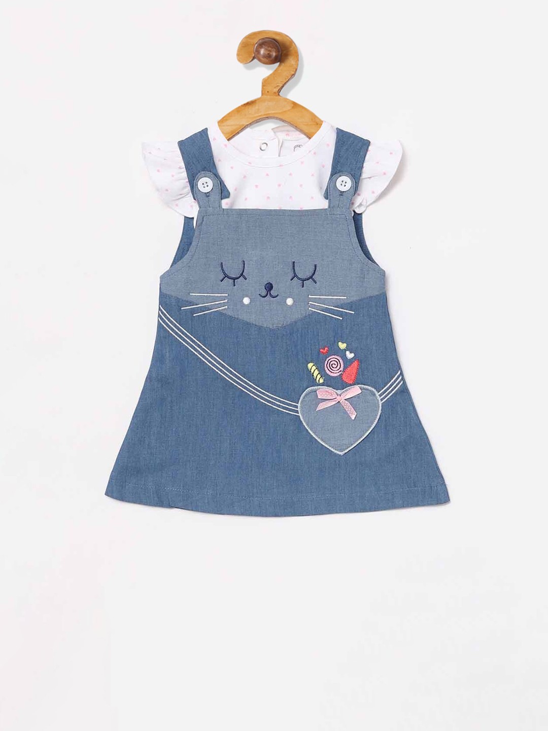

BABY GO Girls White & Blue Patterned Pinafore Dress With Top