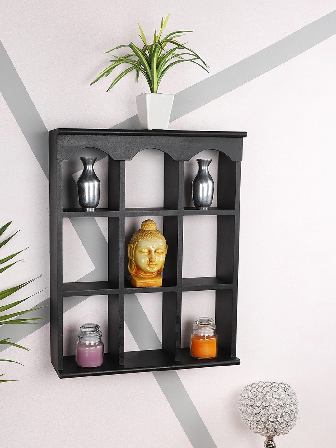 

Home Sparkle Black Handmade Partition Basic Wall Shelf