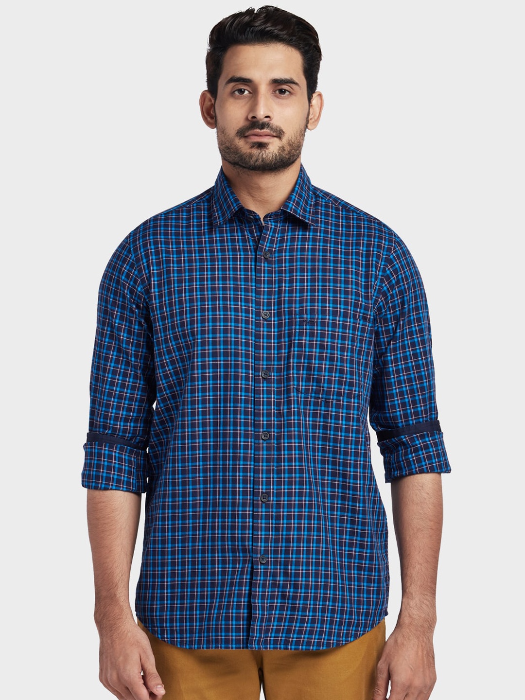

ColorPlus Men Blue Tailored Fit Checked Casual Shirt