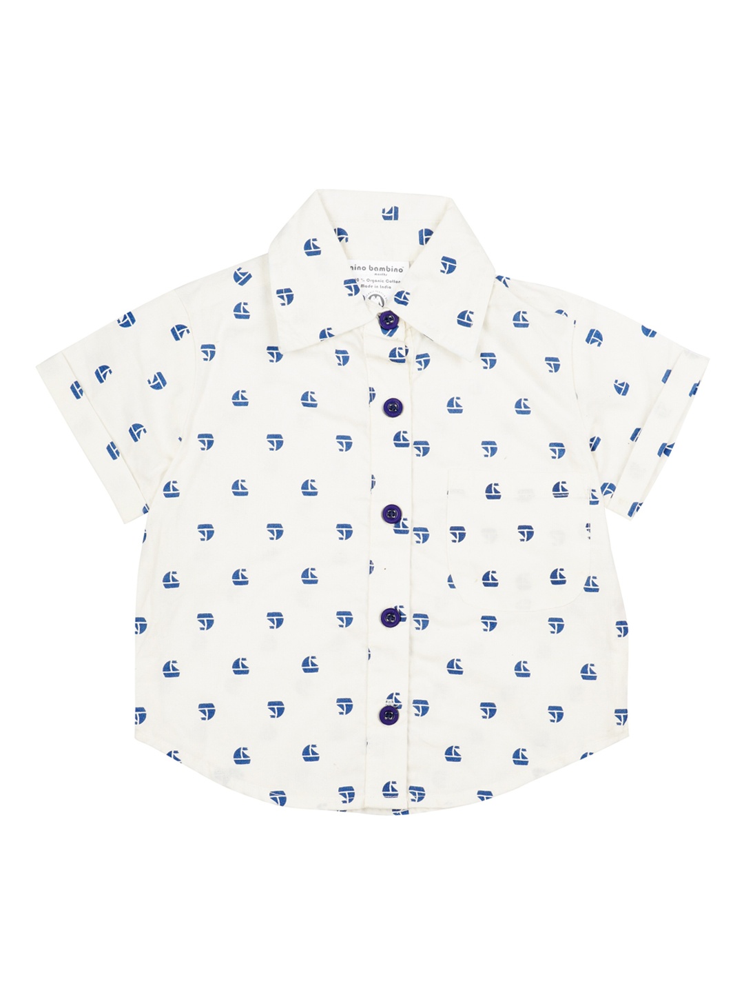 

Nino Bambino Boys White & Blue Regular Fit Printed Organic Cotton Casual Shirt