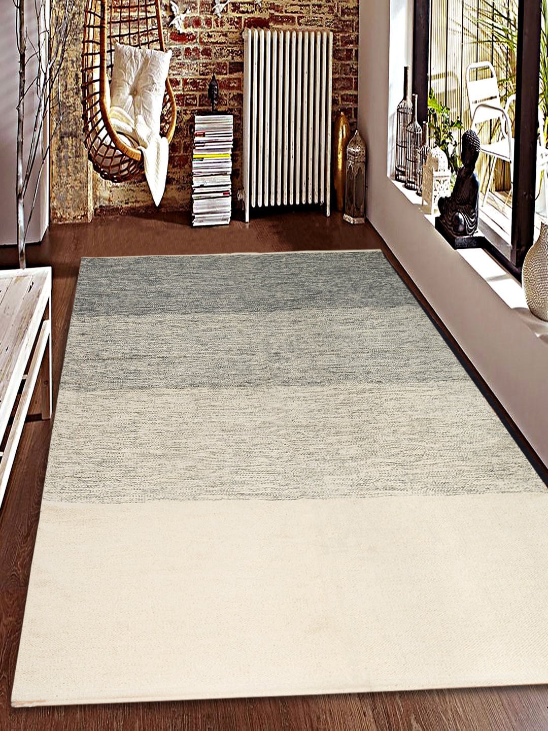 

Saral Home Grey & Off-White Striped Anti-Skid Dhurrie