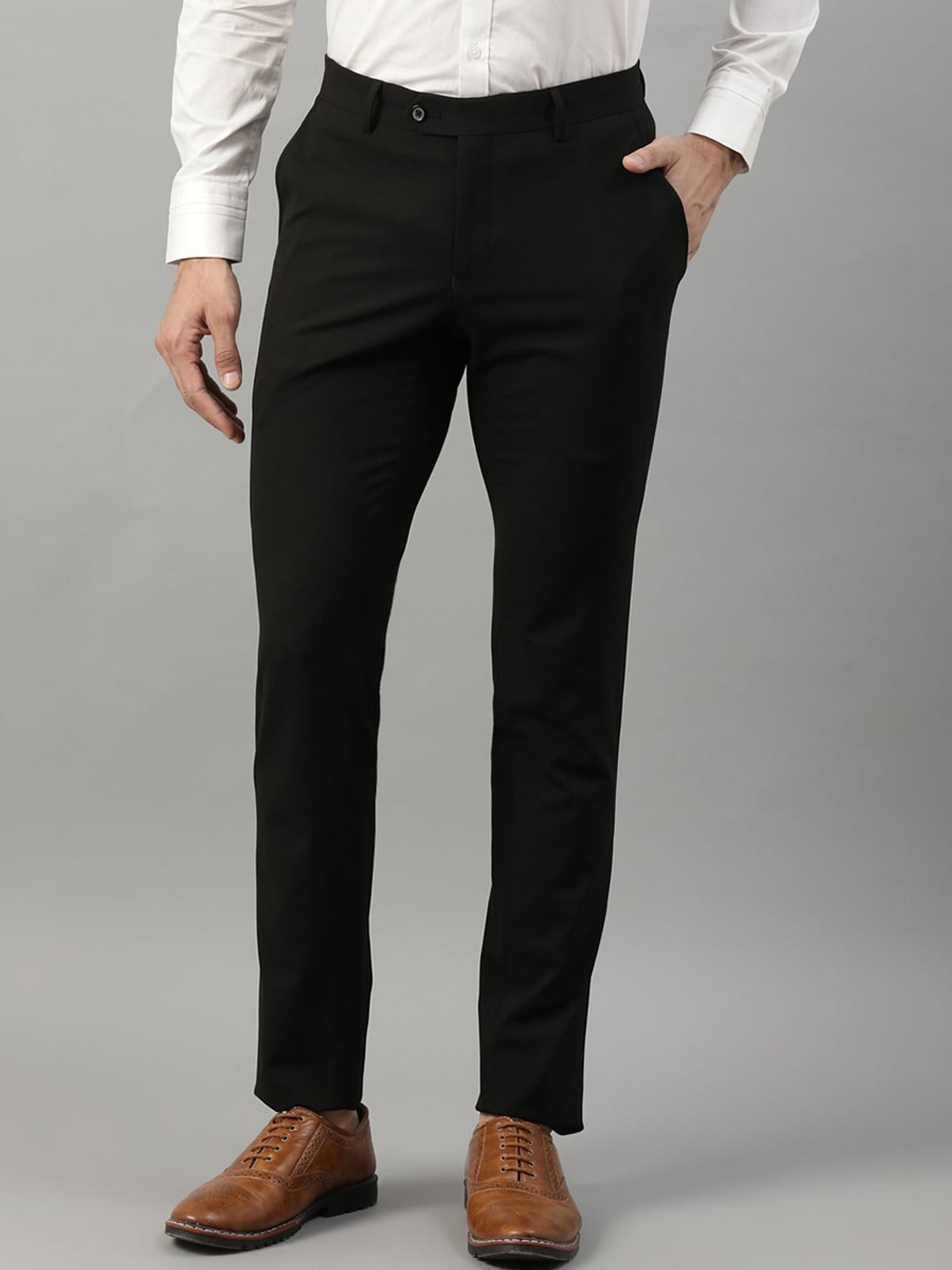 

HARSAM Men Black Regular Fit Solid Regular Trousers