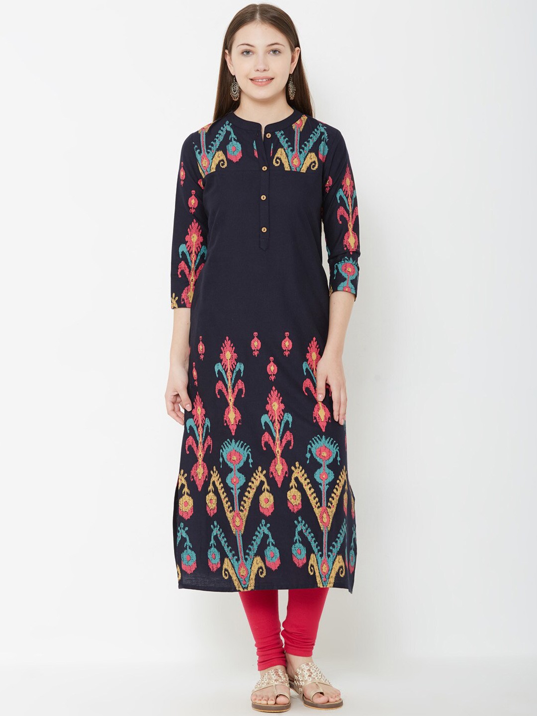 

FASHOR Women Navy Blue Printed A-Line Kurta